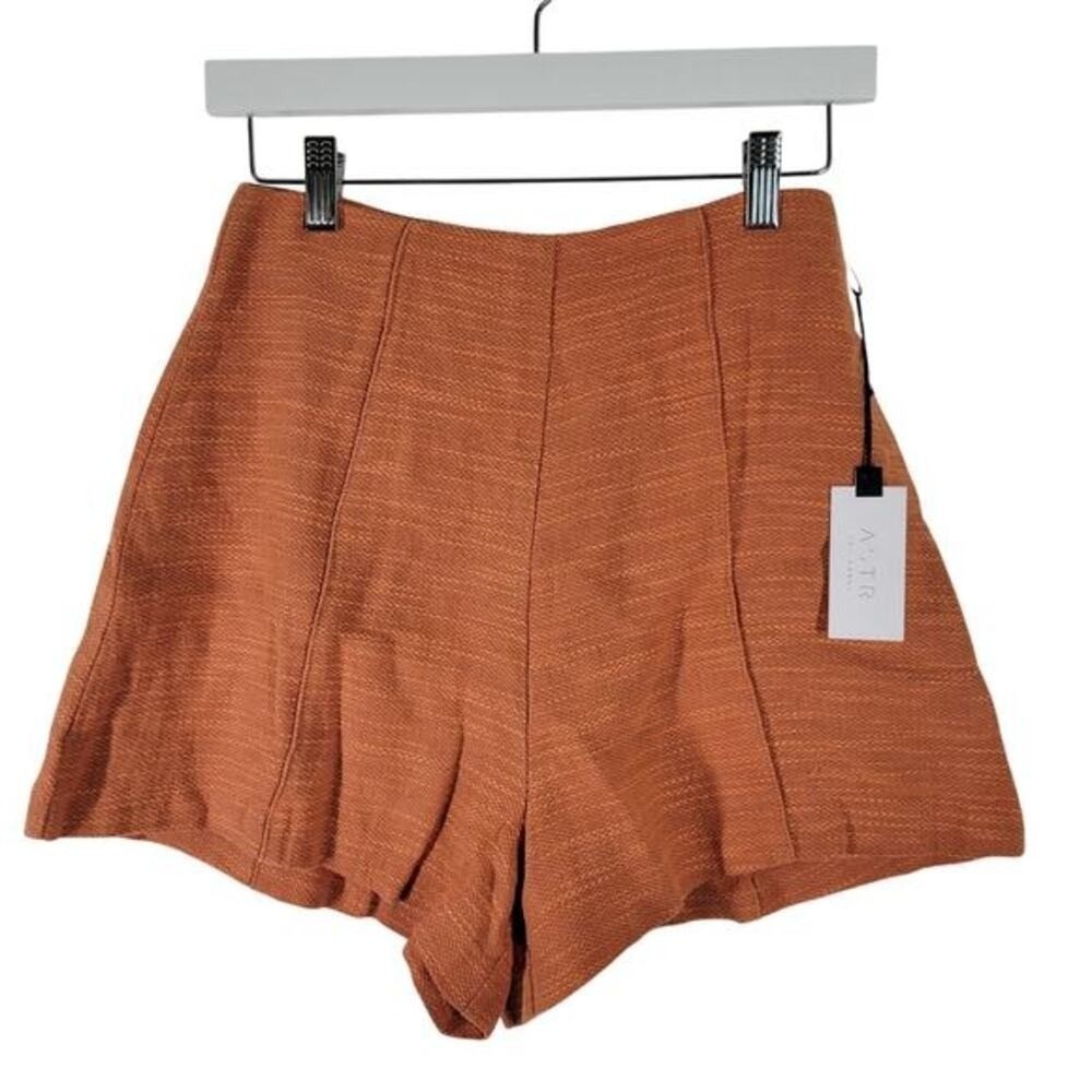 ASTR The Label Shorts Women S Rust Orange Textured High Waist Seamed Tailored‎